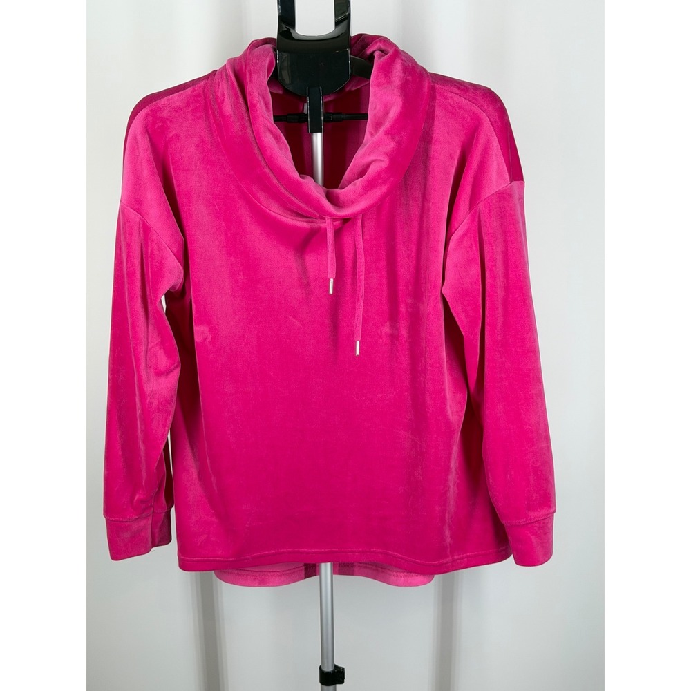 Nicole Miller New York Pink Velour Cowl Neck Pullover Top Magenta Medium